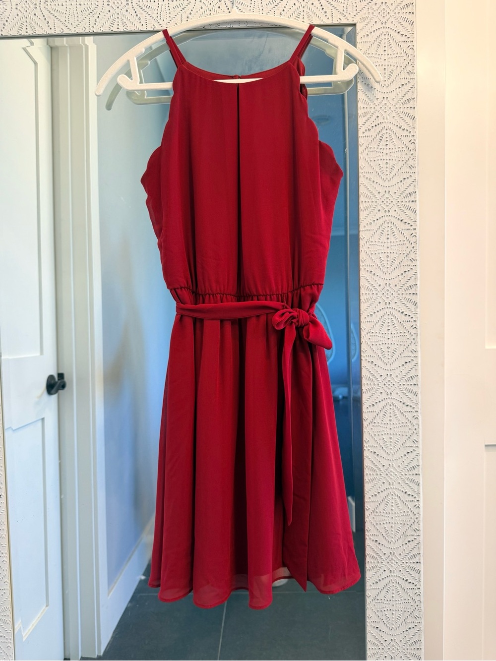 BCX Red Sleeveless Belted A-Line Dress